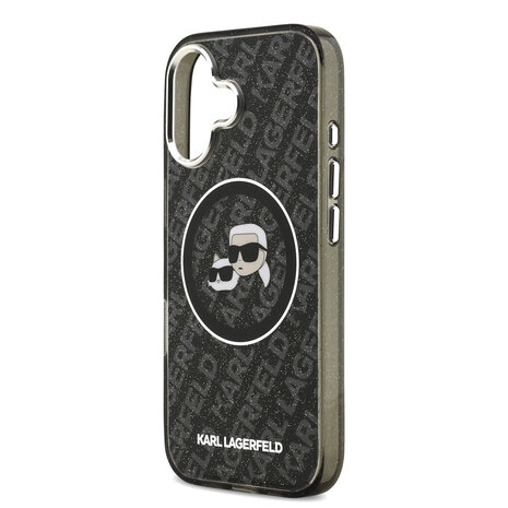 Karl Lagerfeld Karl Lagerfeld iPhone 17 Backcover hoesje - MagSafe - IML Glitter K&C Heads Logo - Zwart