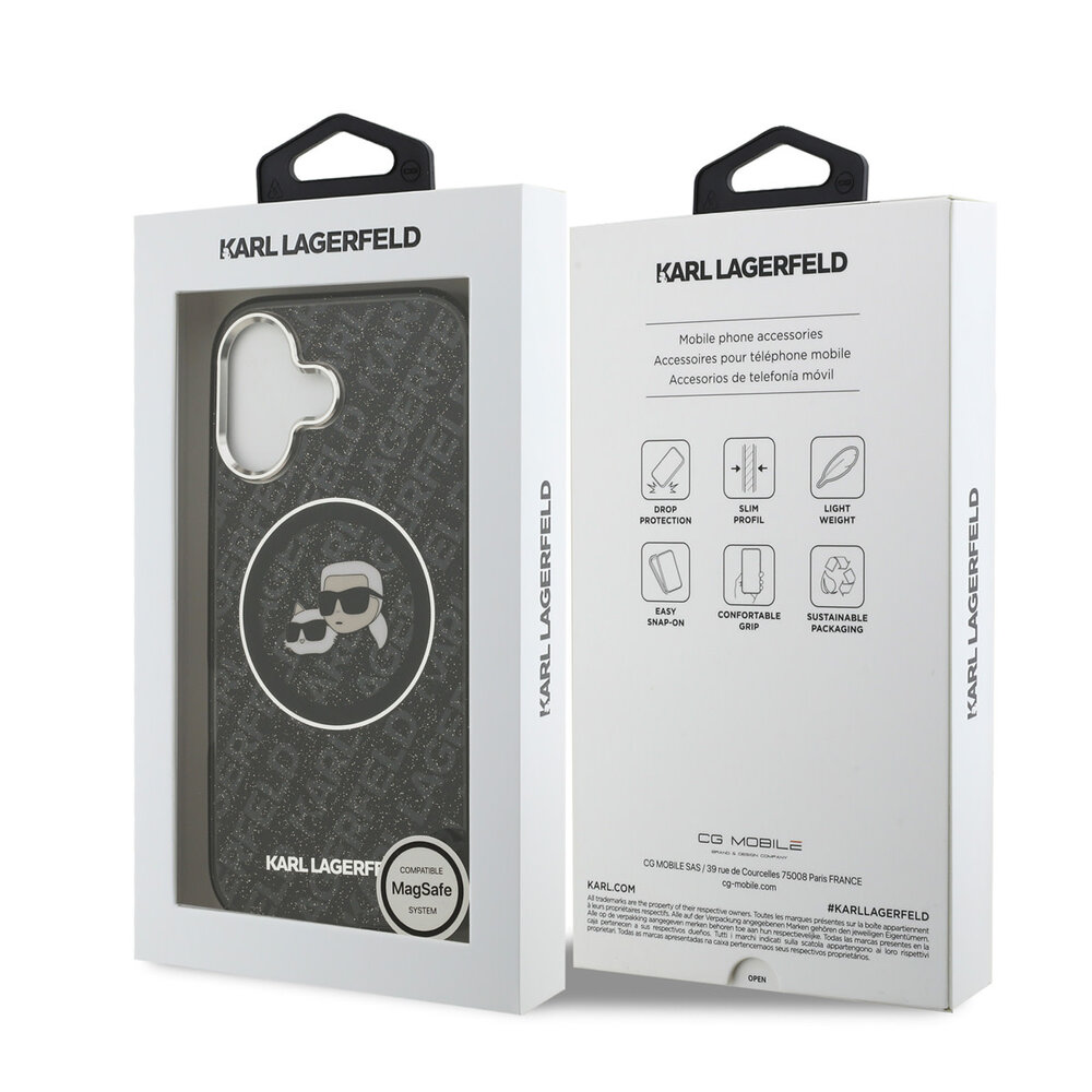 Karl Lagerfeld Karl Lagerfeld iPhone 17 Back cover case - MagSafe - IML Glitter K&C Heads Logo - Black