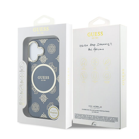 Guess Guess iPhone 17 Back cover case - Magsafe - IML Peony Hot Stamp Design - Blue