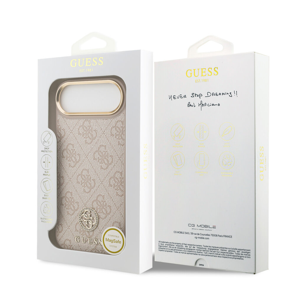 Guess Guess iPhone 17 Air Back cover case - MagSafe - 4G Strass Logo - Gold Edge - Pink