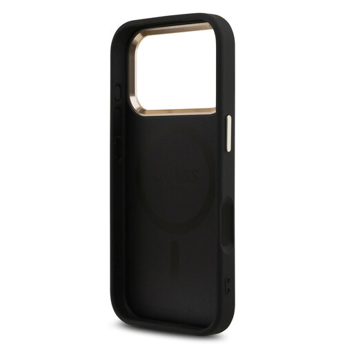 Guess Guess iPhone 17 Pro/iPhone 18 Pro Coque arrière MagSafe 4G logo triangulaire Bord doré - Noir