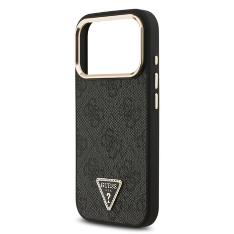 Guess Guess iPhone 17 Pro Back-Cover hul - MagSafe - 4G Triangle Logo - Gold Edge - Schwarz