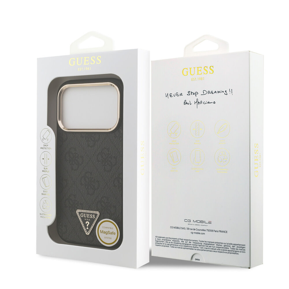 Guess Guess iPhone 17 Pro Backcover hoesje - MagSafe - 4G Triangle Logo - Gold Edge - Zwart