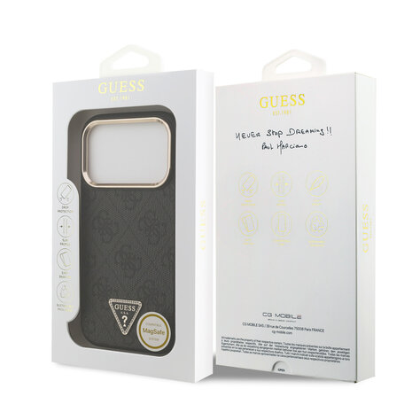 Guess Guess iPhone 17 Pro Backcover hoesje - MagSafe - 4G Triangle Logo - Gold Edge - Zwart