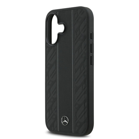 Mercedes-Benz Mercedes-Benz iPhone 17 Back-Cover hul - Genuine Leather - Magsafe - Laurel Leaves and Stripes - Schwarz