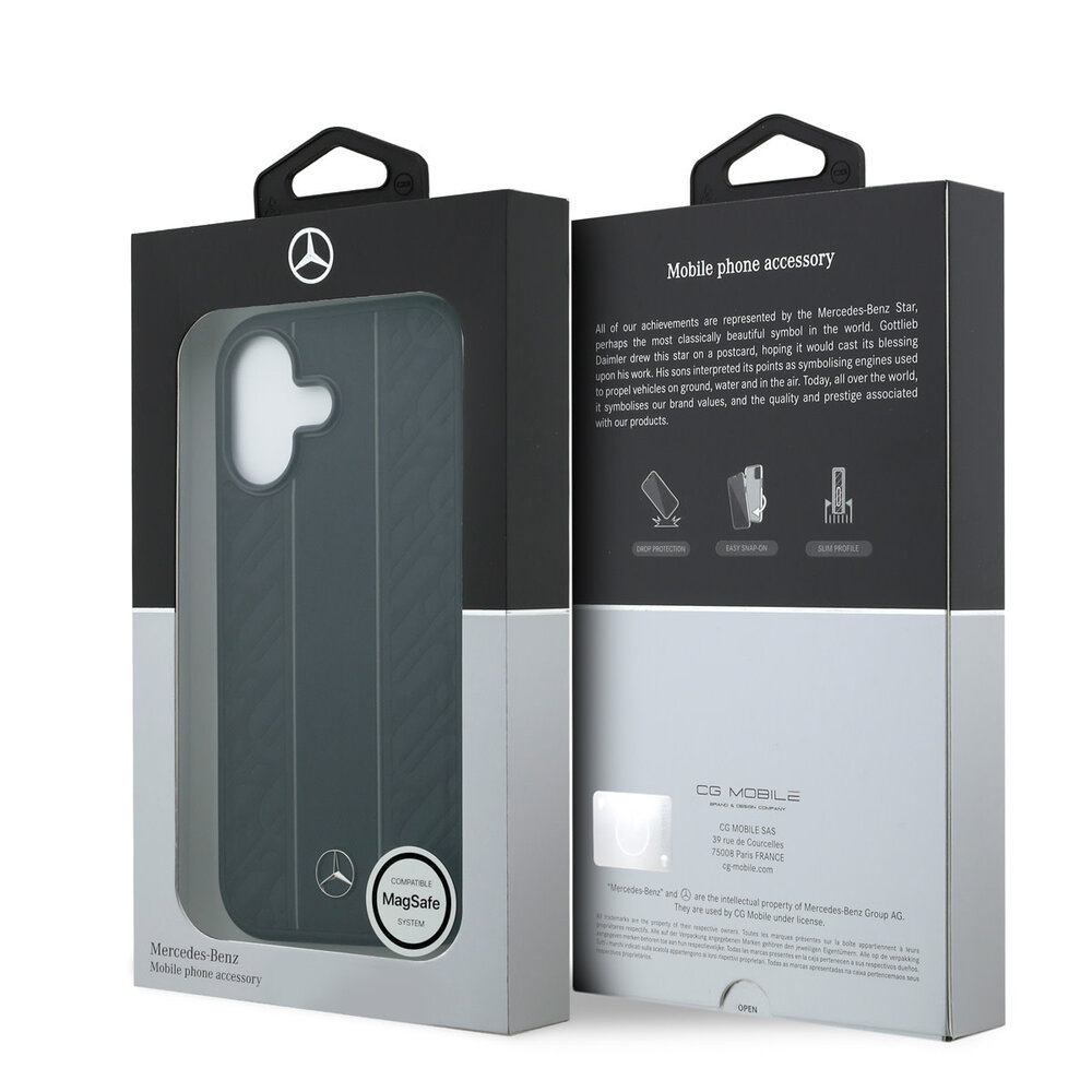 Mercedes-Benz Mercedes-Benz iPhone 17 Back cover case - Genuine Leather - Magsafe - Laurel Leaves and Stripes - Black