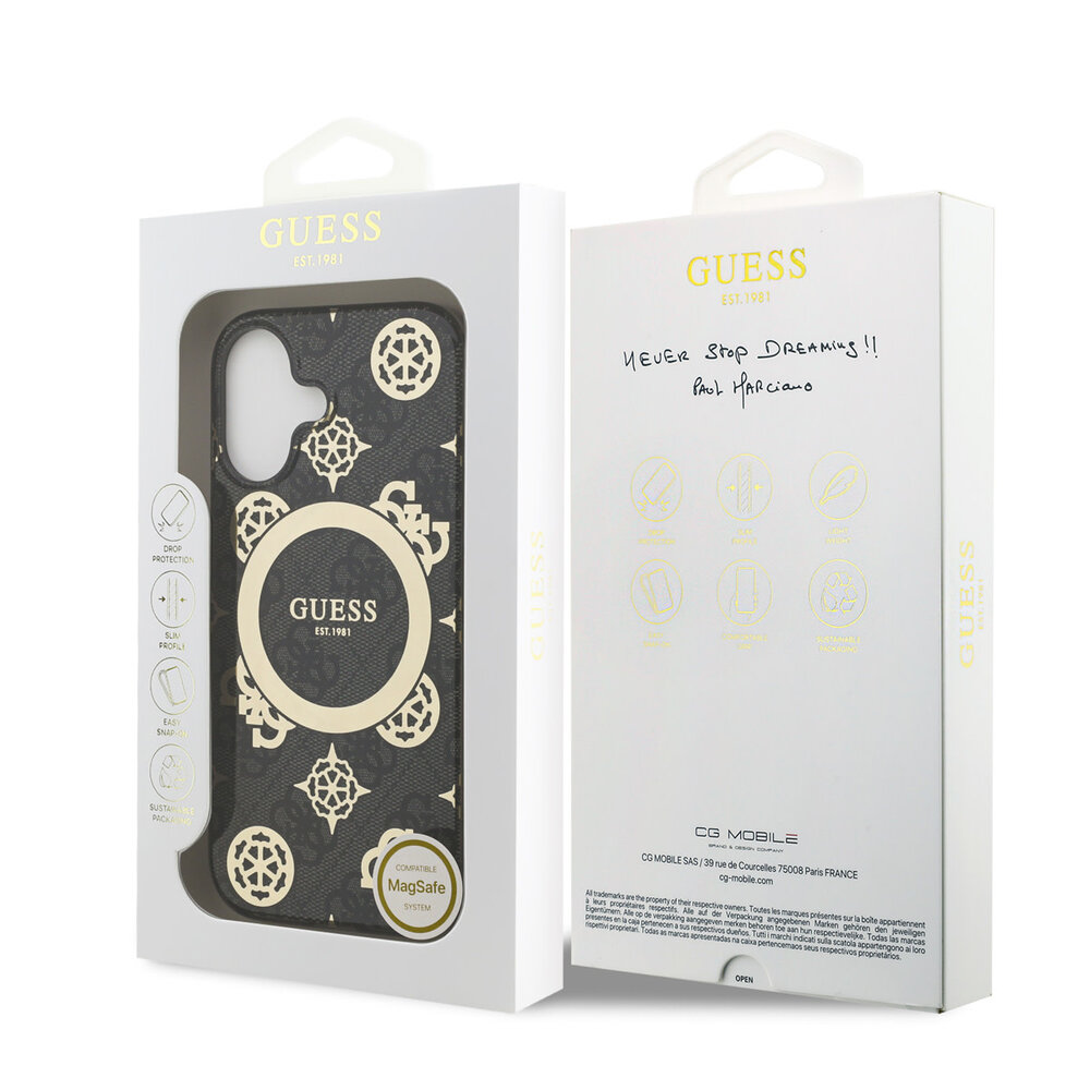 Guess Guess iPhone 17 Back-Cover hul - MagSafe - Peony on 4G Background - Schwarz