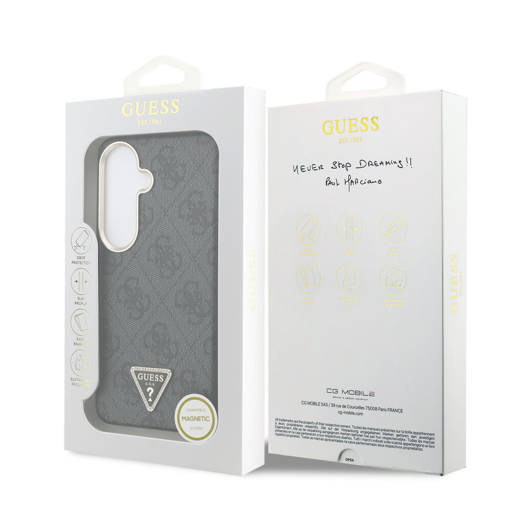 Guess Guess Galaxy S26 Back-Cover hul - MagSafe - 4G Script Metal Logo - Gold Edge - Schwarz Guess Guess Galaxy S26 Back-Cover hul - MagSafe - 4G Script Metal Logo - Gold Edge - Schwarz