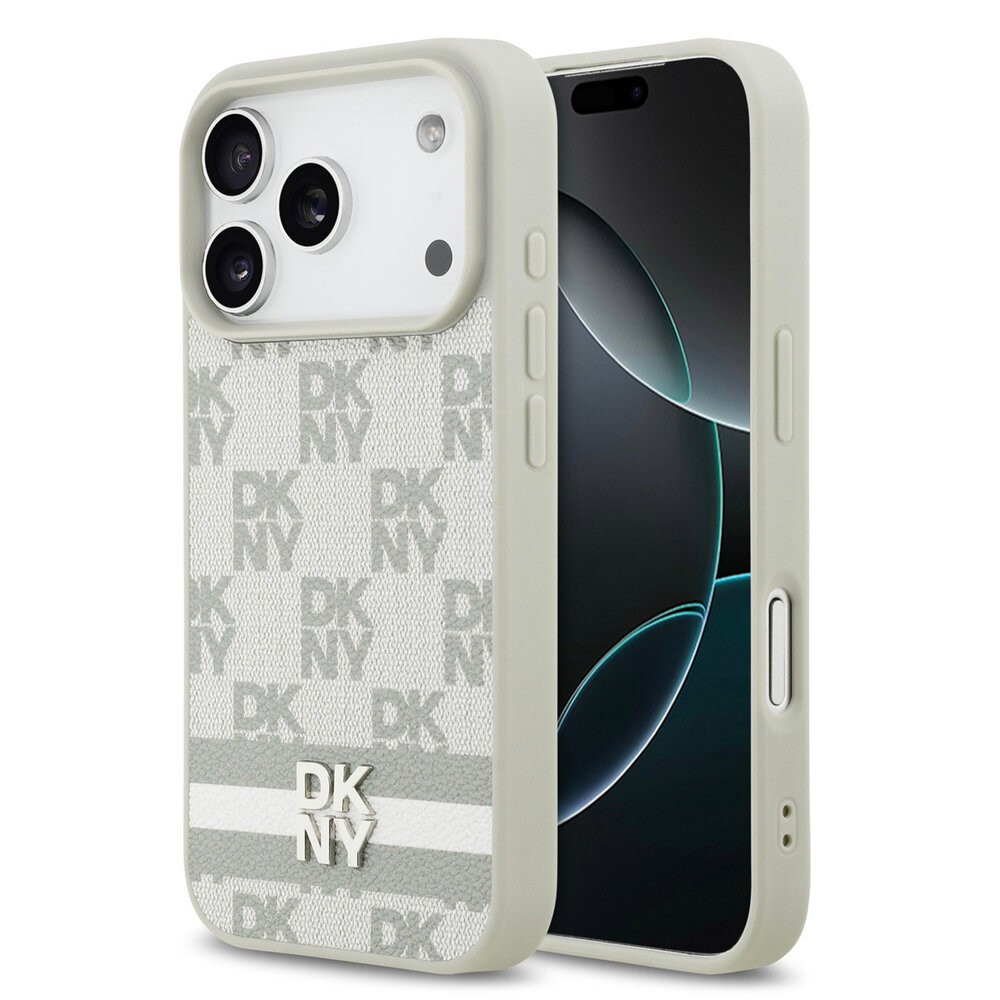 DKNY DKNY iPhone 17 Pro Back cover coque - Checkered Pattern With Printed Stripes - Beige DKNY DKNY iPhone 17 Pro Back cover coque - Checkered Pattern With Printed Stripes - Beige