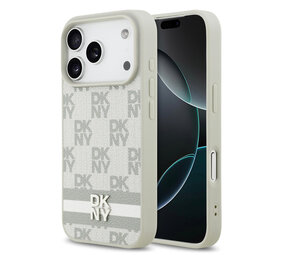 DKNY DKNY iPhone 17 Pro Back cover case - Checkered Pattern With Printed Stripes - Beige