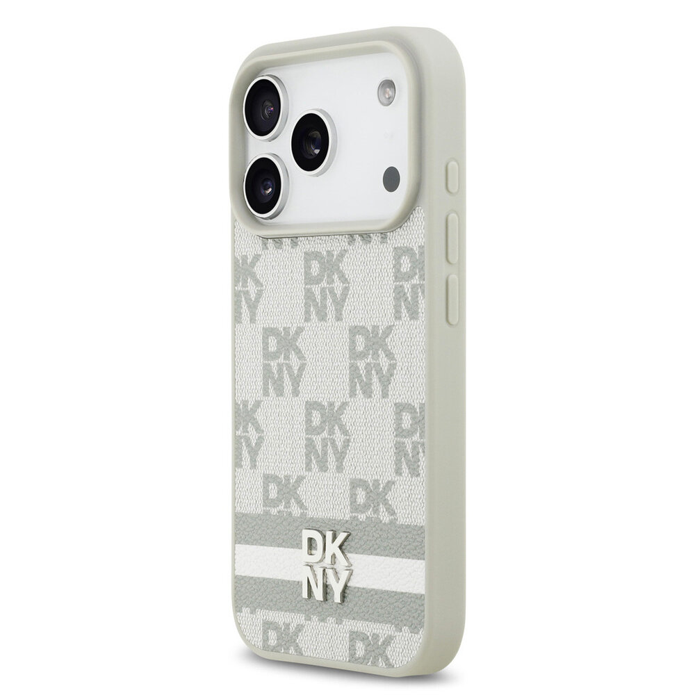 DKNY DKNY iPhone 17 Pro Backcover hoesje - Checkered Pattern With Printed Stripes - Beige DKNY DKNY iPhone 17 Pro Backcover hoesje - Checkered Pattern With Printed Stripes - Beige