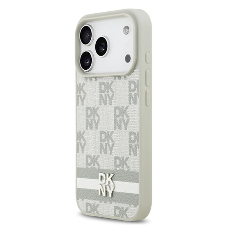 DKNY DKNY iPhone 17 Pro Back cover coque - Checkered Pattern With Printed Stripes - Beige DKNY DKNY iPhone 17 Pro Back cover coque - Checkered Pattern With Printed Stripes - Beige
