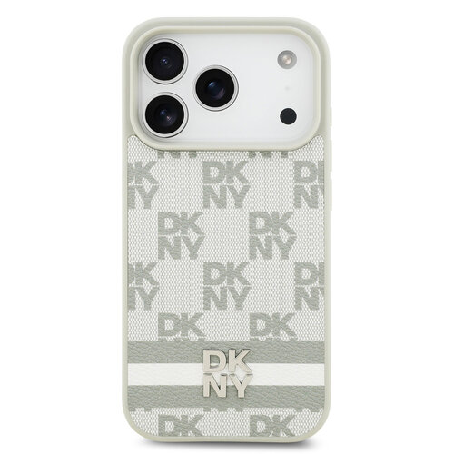 DKNY DKNY iPhone 17 Pro/iPhone 18 Pro Backcoverhoesje Ruitpatroon met gedrukte strepen - Beige