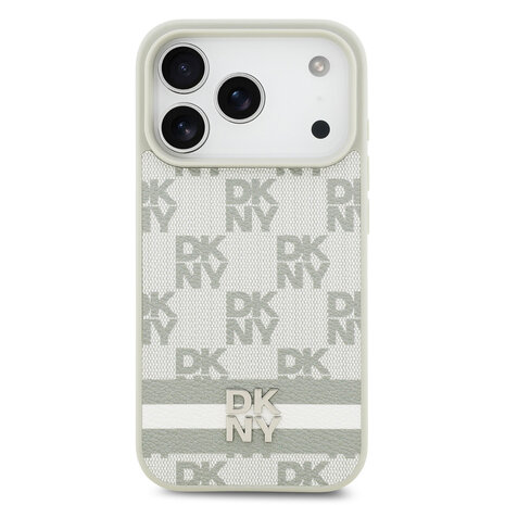 DKNY DKNY iPhone 17 Pro Backcover hoesje - Checkered Pattern With Printed Stripes - Beige DKNY DKNY iPhone 17 Pro Backcover hoesje - Checkered Pattern With Printed Stripes - Beige