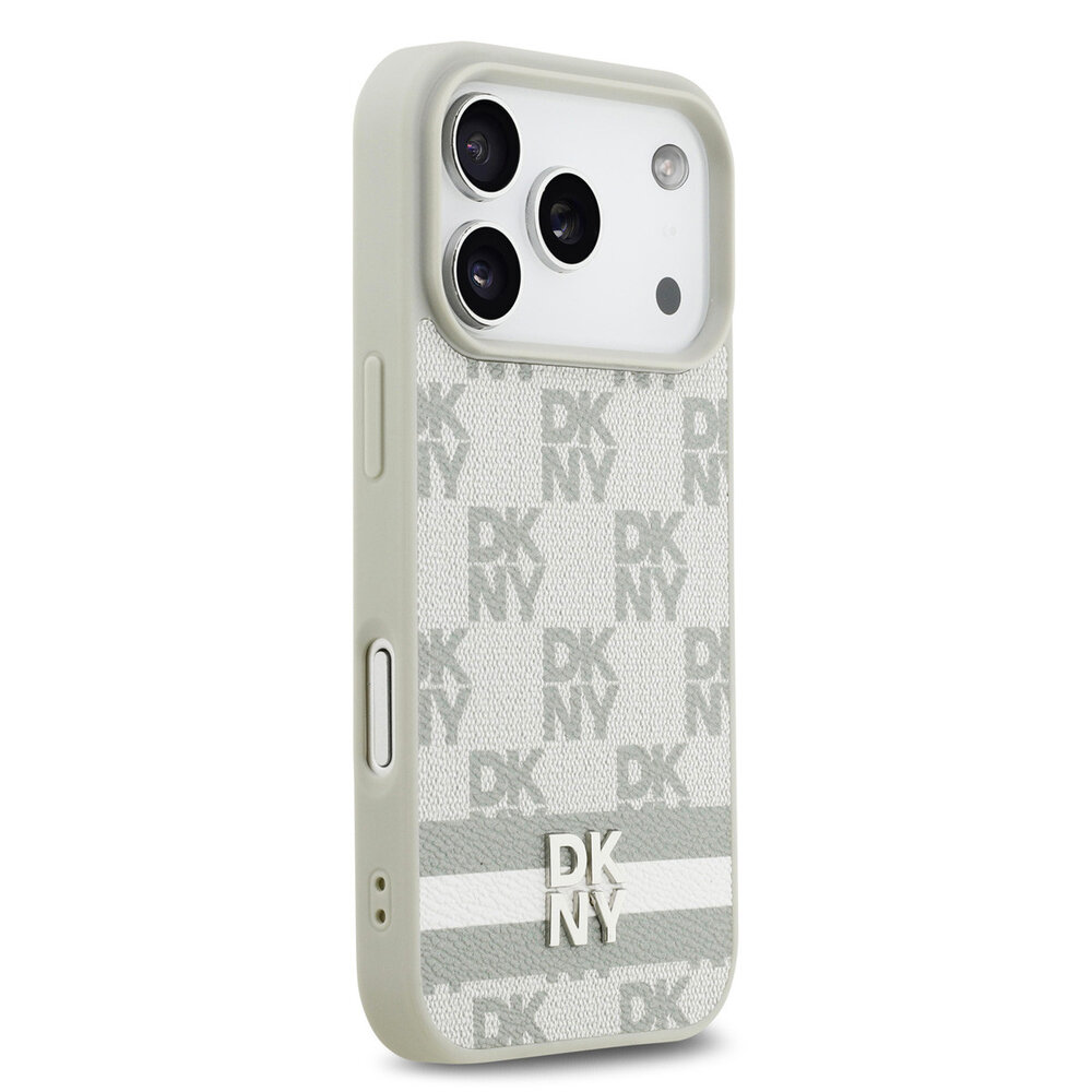 DKNY DKNY iPhone 17 Pro Back-Cover hul - Checkered Pattern With Printed Stripes - Beige
