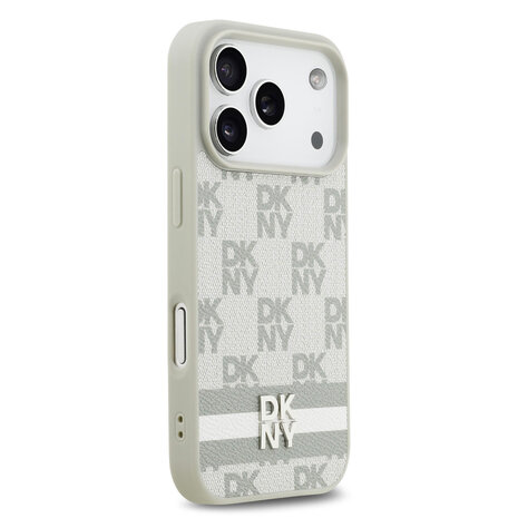 DKNY DKNY iPhone 17 Pro Back-Cover hul - Checkered Pattern With Printed Stripes - Beige