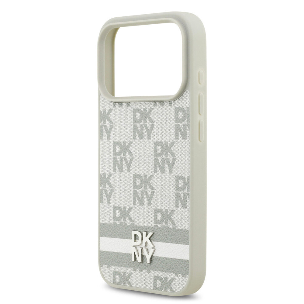 DKNY DKNY iPhone 17 Pro Backcover hoesje - Checkered Pattern With Printed Stripes - Beige DKNY DKNY iPhone 17 Pro Backcover hoesje - Checkered Pattern With Printed Stripes - Beige