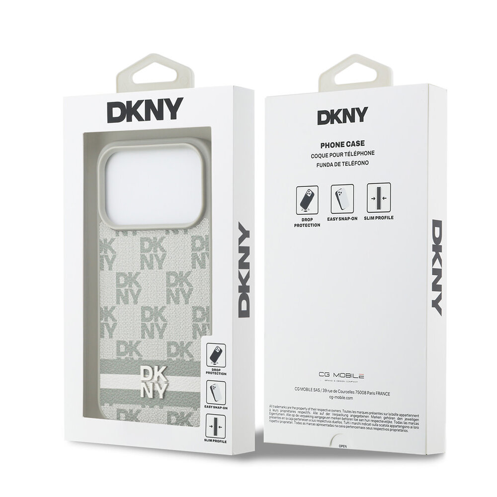 DKNY DKNY iPhone 17 Pro Back cover case - Checkered Pattern With Printed Stripes - Beige DKNY DKNY iPhone 17 Pro Back cover case - Checkered Pattern With Printed Stripes - Beige