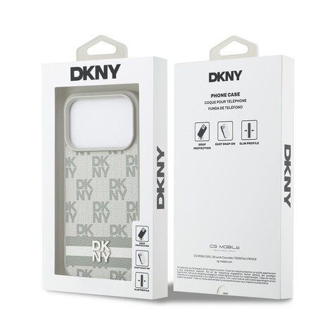 DKNY DKNY iPhone 17 Pro Back cover case - Checkered Pattern With Printed Stripes - Beige DKNY DKNY iPhone 17 Pro Back cover case - Checkered Pattern With Printed Stripes - Beige
