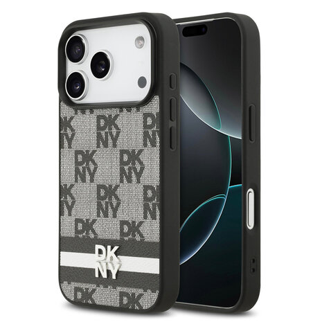 DKNY DKNY iPhone 17 Pro Back cover coque - Checkered Pattern With Printed Stripes - Noir DKNY DKNY iPhone 17 Pro Back cover coque - Checkered Pattern With Printed Stripes - Noir