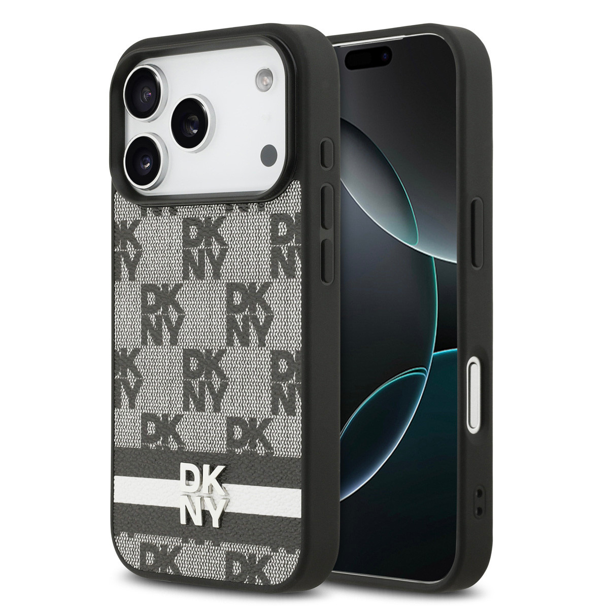 DKNY DKNY iPhone 17 Pro Backcover hoesje - Checkered Pattern With Printed Stripes - Zwart
