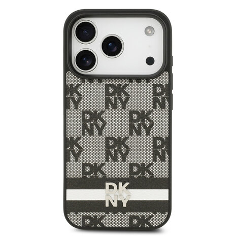 DKNY DKNY iPhone 17 Pro Backcover hoesje - Checkered Pattern With Printed Stripes - Zwart