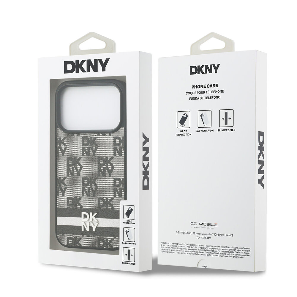 DKNY DKNY iPhone 17 Pro Back cover case - Checkered Pattern With Printed Stripes - Black DKNY DKNY iPhone 17 Pro Back cover case - Checkered Pattern With Printed Stripes - Black