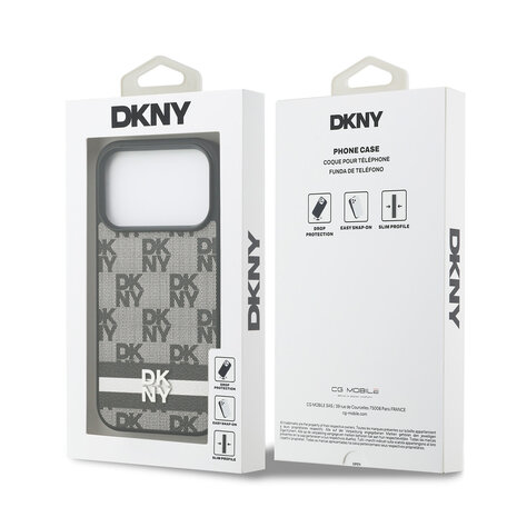 DKNY DKNY iPhone 17 Pro Back cover coque - Checkered Pattern With Printed Stripes - Noir DKNY DKNY iPhone 17 Pro Back cover coque - Checkered Pattern With Printed Stripes - Noir