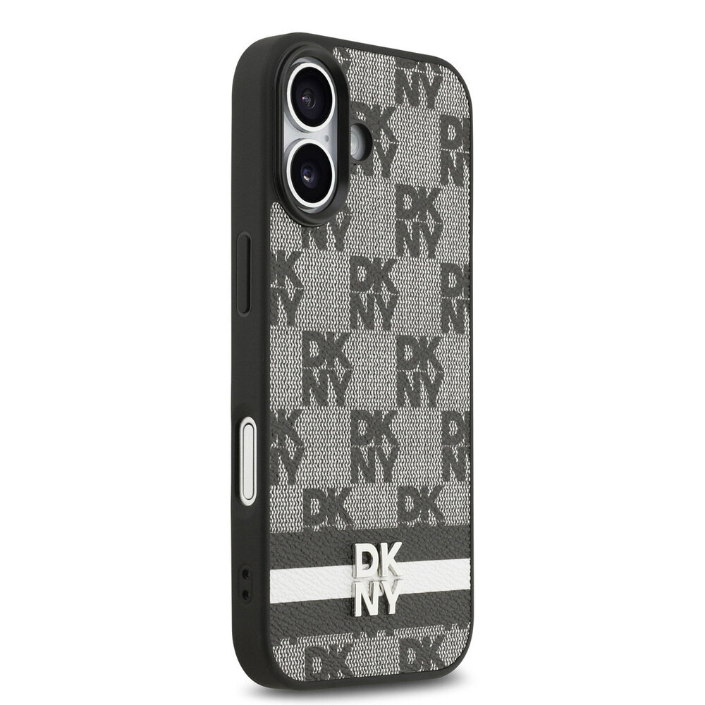 DKNY DKNY iPhone 17 Backcover hoesje - Checkered Pattern With Printed Stripes - Zwart
