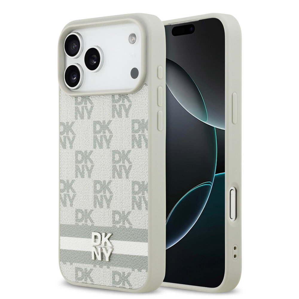 DKNY DKNY iPhone 17 Pro Max Back cover case - Checkered Pattern With Printed Stripes - Beige DKNY DKNY iPhone 17 Pro Max Back cover case - Checkered Pattern With Printed Stripes - Beige