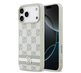DKNY DKNY iPhone 17 Pro Max Back cover coque - Checkered Pattern With Printed Stripes - Beige