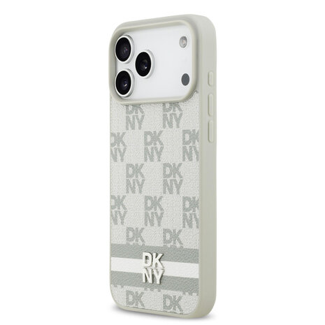 DKNY DKNY iPhone 17 Pro Max Back-Cover hul - Checkered Pattern With Printed Stripes - Beige DKNY DKNY iPhone 17 Pro Max Back-Cover hul - Checkered Pattern With Printed Stripes - Beige