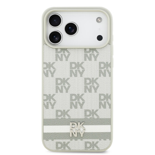 DKNY DKNY iPhone 17 Pro Max/iPhone 18 Pro Max Backcoverhoesje Ruitpatroon met gedrukte strepen - Beige