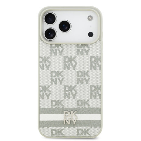 DKNY DKNY iPhone 17 Pro Max Back-Cover hul - Checkered Pattern With Printed Stripes - Beige DKNY DKNY iPhone 17 Pro Max Back-Cover hul - Checkered Pattern With Printed Stripes - Beige