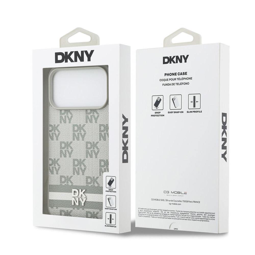 DKNY DKNY iPhone 17 Pro Max Back cover coque - Checkered Pattern With Printed Stripes - Beige DKNY DKNY iPhone 17 Pro Max Back cover coque - Checkered Pattern With Printed Stripes - Beige