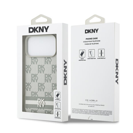 DKNY DKNY iPhone 17 Pro Max Backcover hoesje - Checkered Pattern With Printed Stripes - Beige DKNY DKNY iPhone 17 Pro Max Backcover hoesje - Checkered Pattern With Printed Stripes - Beige