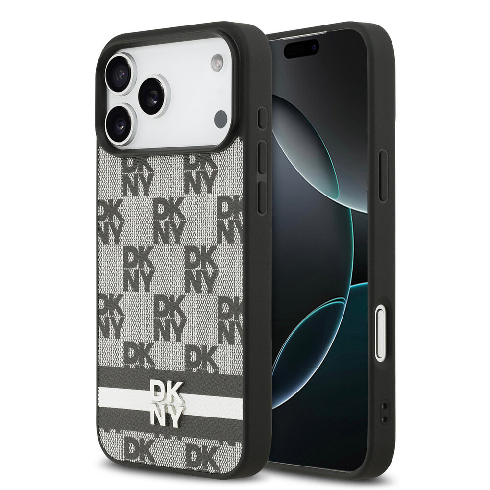 DKNY DKNY iPhone 17 Pro Max Back cover case - Checkered Pattern With Printed Stripes - Black