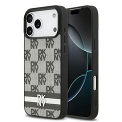 DKNY iPhone 17 Pro Max Back cover coque - Checkered Pattern With Printed Stripes - Noir