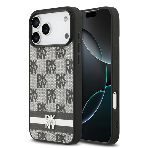 DKNY DKNY iPhone 17 Pro Max/iPhone 18 Pro Max Backcoverhoesje Ruitpatroon met gedrukte strepen - Zwart
