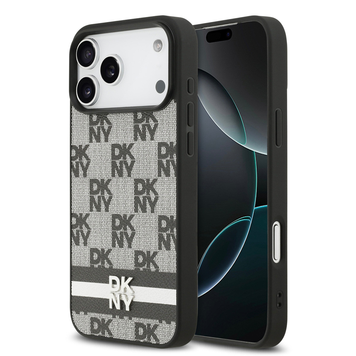 DKNY DKNY iPhone 17 Pro Max Backcover hoesje - Checkered Pattern With Printed Stripes - Zwart