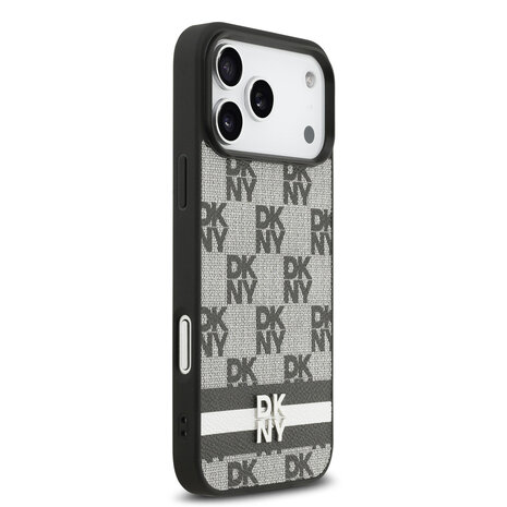 DKNY DKNY iPhone 17 Pro Max Back cover case - Checkered Pattern With Printed Stripes - Black