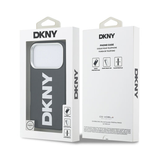 DKNY DKNY iPhone 17 Pro/iPhone 18 Pro Handyhülle MagSafe Vollständig bezogen mit großem vertikalem Logo - Schwarz