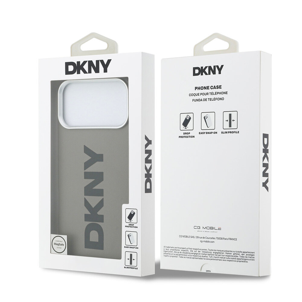 DKNY DKNY iPhone 17 Pro Max Backcover hoesje - MagSafe - Full Wrap With Large Vertical Logo - Beige DKNY DKNY iPhone 17 Pro Max Backcover hoesje - MagSafe - Full Wrap With Large Vertical Logo - Beige