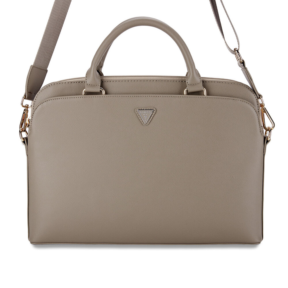 Guess Guess Laptop bag - Grained Zipper Pocket - Triangle Logo - Brown Guess Guess Laptop bag - Grained Zipper Pocket - Triangle Logo - Brown