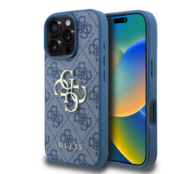 Guess Guess iPhone 16 Pro Back cover coque - MagSafe - 4G Classic Logo With Strap - Bleu Guess Guess iPhone 16 Pro Back cover coque - MagSafe - 4G Classic Logo With Strap - Bleu