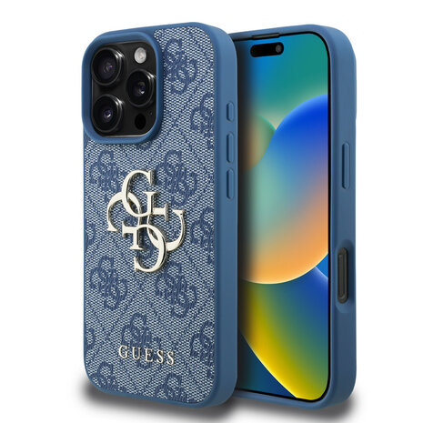 Guess Guess iPhone 16 Pro Back cover coque - MagSafe - 4G Classic Logo With Strap - Bleu Guess Guess iPhone 16 Pro Back cover coque - MagSafe - 4G Classic Logo With Strap - Bleu