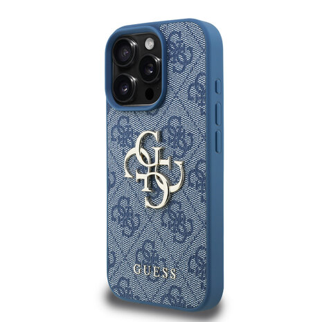 Guess Guess iPhone 16 Pro Backcover hoesje - MagSafe - 4G Classic Logo With Strap - Blauw Guess Guess iPhone 16 Pro Backcover hoesje - MagSafe - 4G Classic Logo With Strap - Blauw