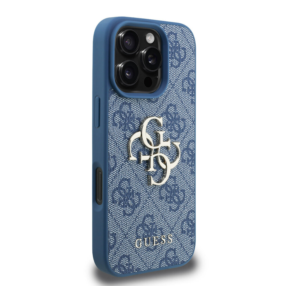 Guess Guess iPhone 16 Pro Back cover coque - MagSafe - 4G Classic Logo With Strap - Bleu Guess Guess iPhone 16 Pro Back cover coque - MagSafe - 4G Classic Logo With Strap - Bleu