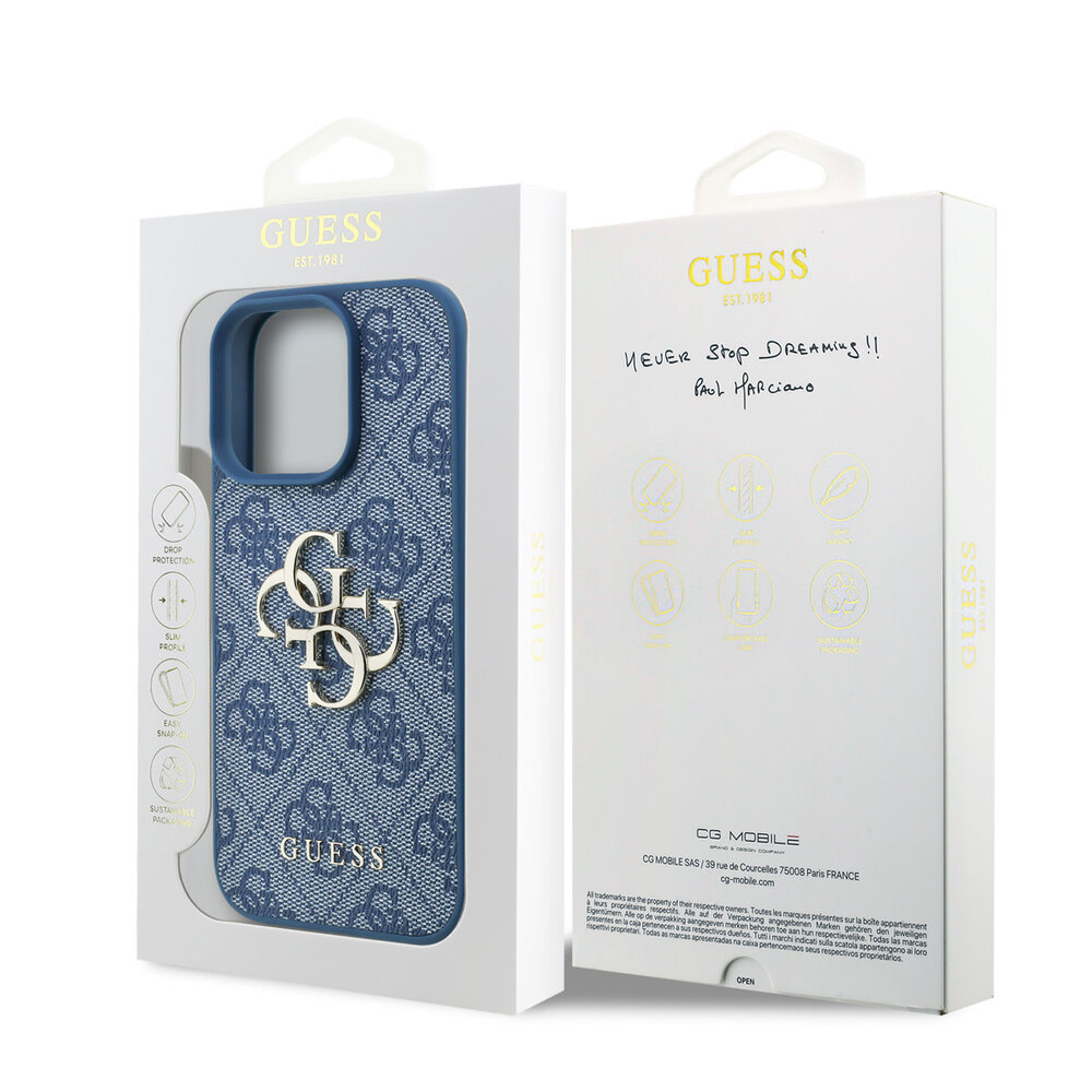 Guess Guess iPhone 16 Pro Back cover coque - MagSafe - 4G Classic Logo With Strap - Bleu Guess Guess iPhone 16 Pro Back cover coque - MagSafe - 4G Classic Logo With Strap - Bleu