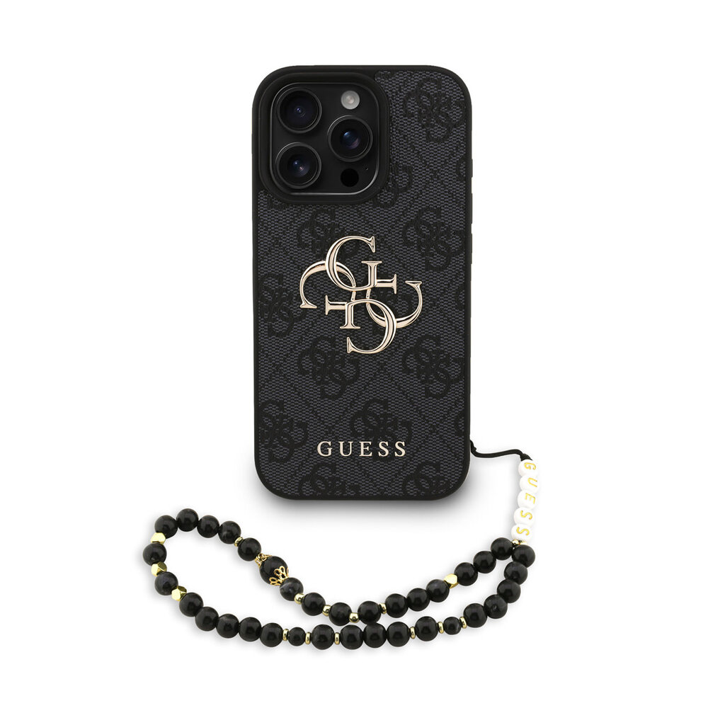 Guess Guess iPhone 16 Pro Back-Cover hul - MagSafe - 4G Classic Logo With Strap - Schwarz Guess Guess iPhone 16 Pro Back-Cover hul - MagSafe - 4G Classic Logo With Strap - Schwarz